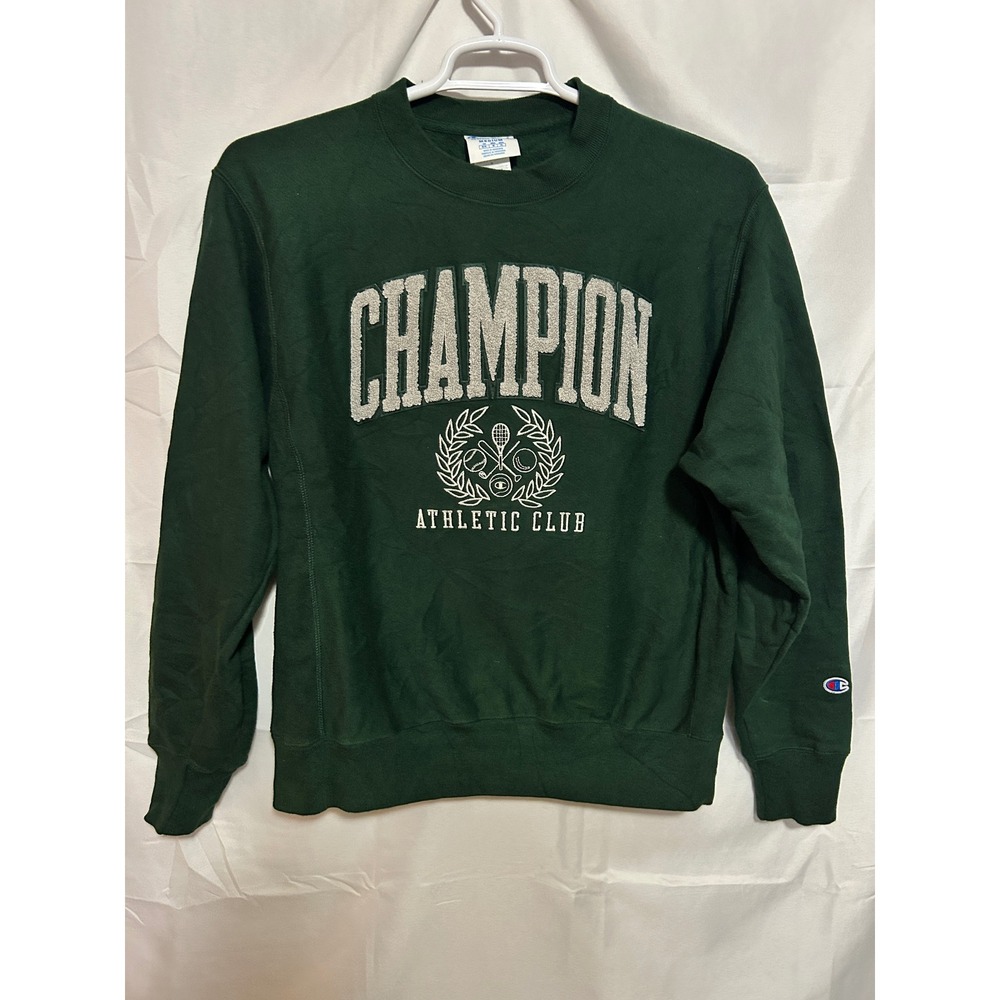 Champion Reverse Weave Crewneck Medium Green Chenille Varsity Sweatshirt